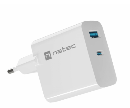 Ładowarka i akumulator Natec RIBERA GAN 1X USB-A + 1X USB-C 65W BIAŁA